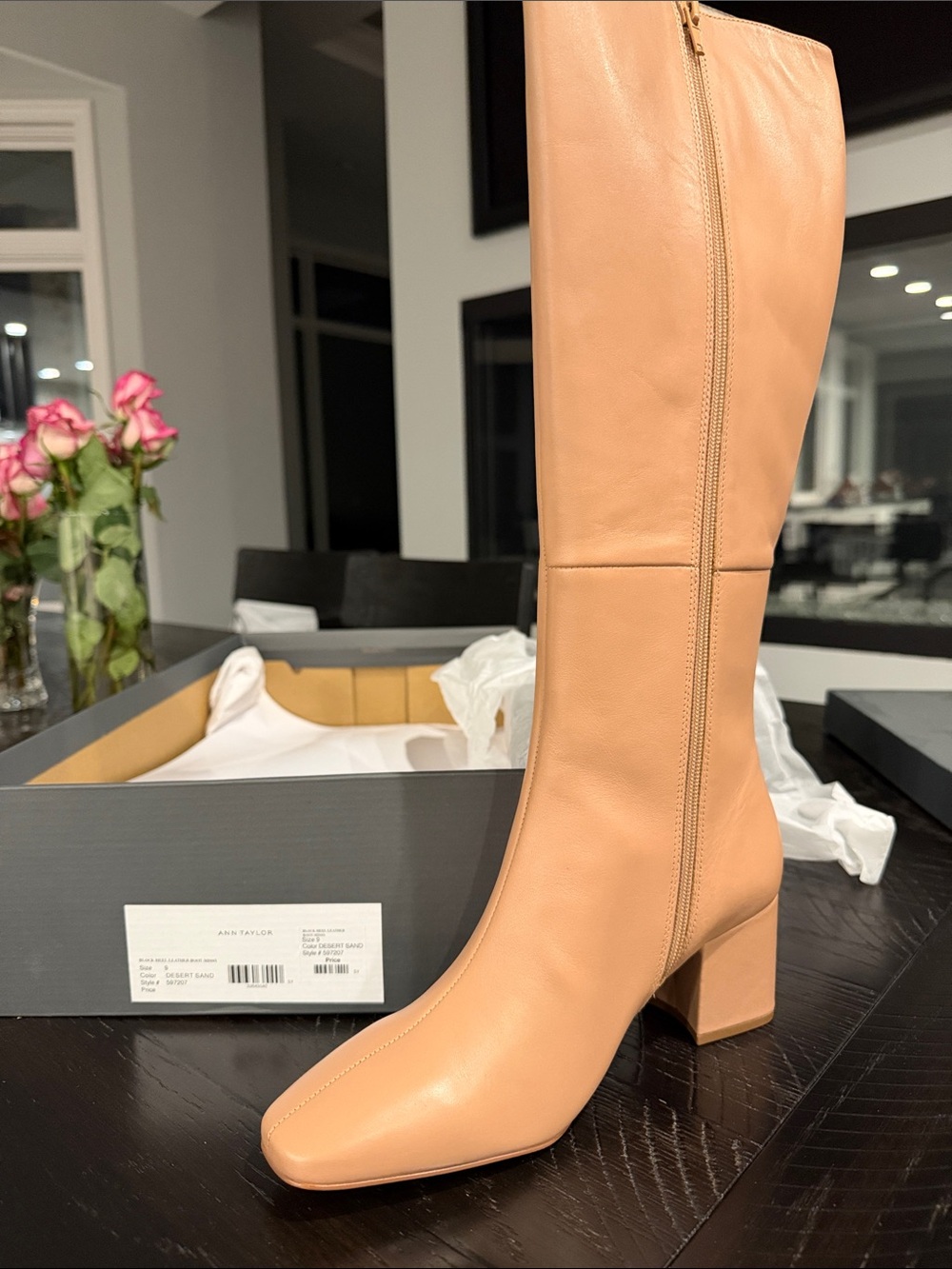 Ann Taylor Tall Leather Over-the-Knee Boots in Sand
